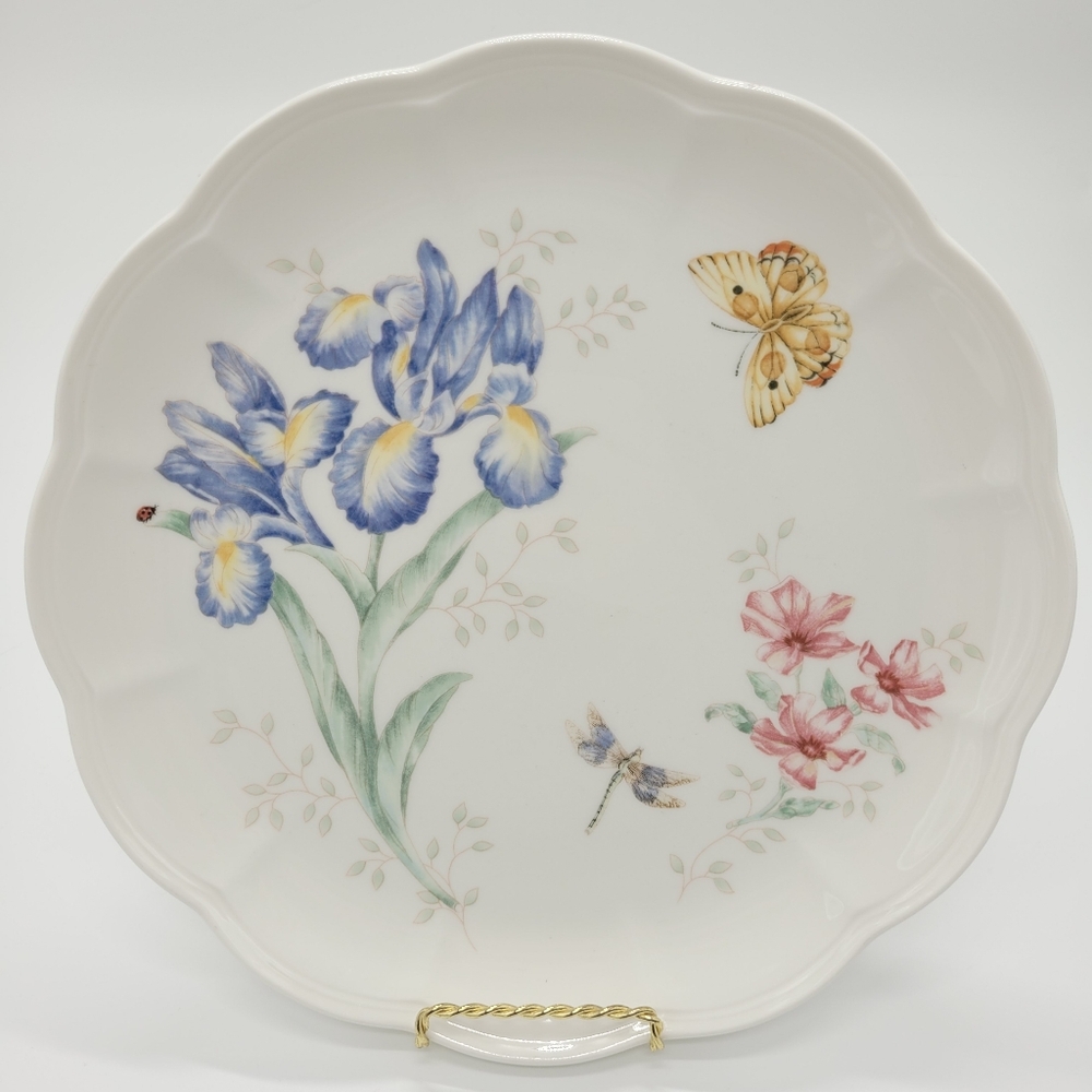 Lenox Butterfly Meadow 11" Dinner Plate Orange Sulphur Flowers Porcelain Scallop